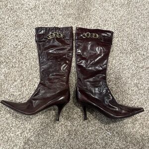 Aldo Dark Brown Heeled Boots with Gold Accent